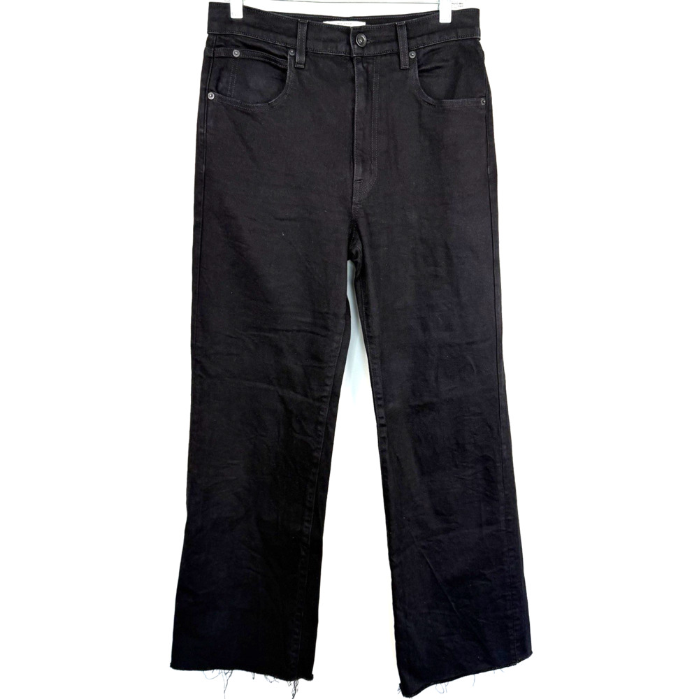 SLVRLAKE Grace Wide Leg High-Rise Jeans Size 30 Jet Black Denim Raw Hem Modern